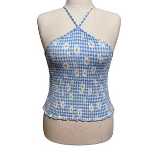 Crave Fame NWT Blue and White Smocked High Neck Top Juniors L